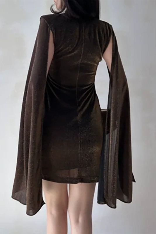 Glorol - Elegant High Waist O-Neck Sleeves Mini Dress