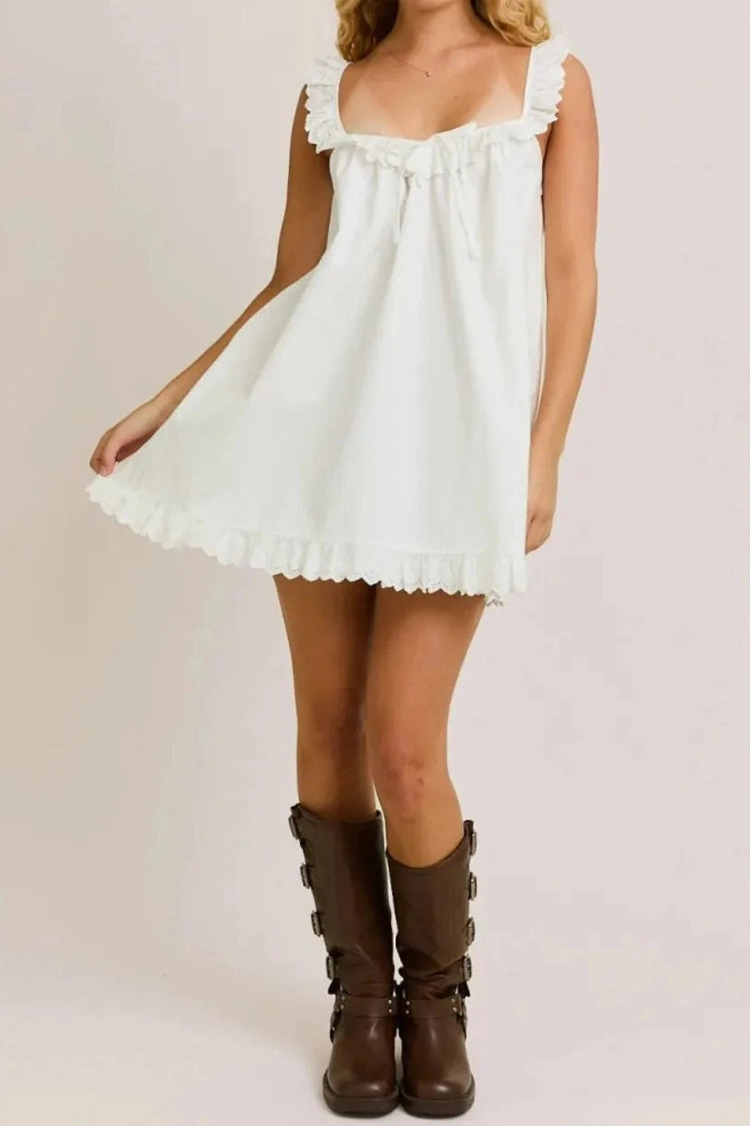 Glorol - Backless Lace-Up Loose Pleated Sleeveless Mini Dress