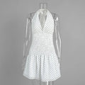 Glorol - Polka Dot Lace Up Halter Neck Mini Dress