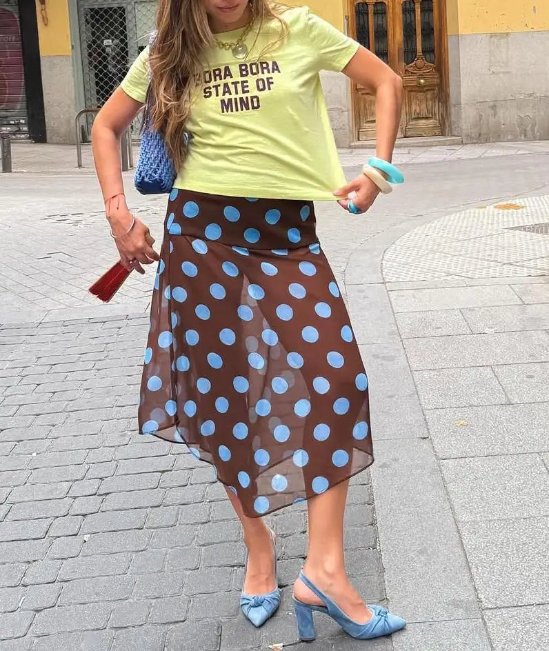 Glorol - Elegant Dot Print A-Line Skirt