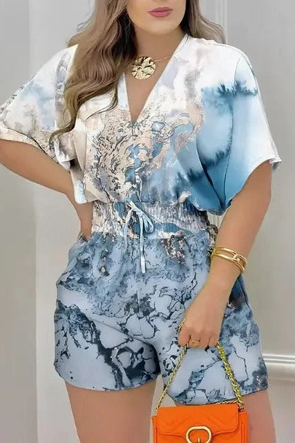 Glorol - Batwing V-Neck Short Sleeve Jumpsuit