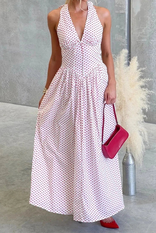 Polka Dot Sleeveless Backless Maxi Dress