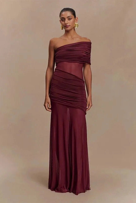 Glorol - Elegant Strapless See Through Slim Maxi Dress