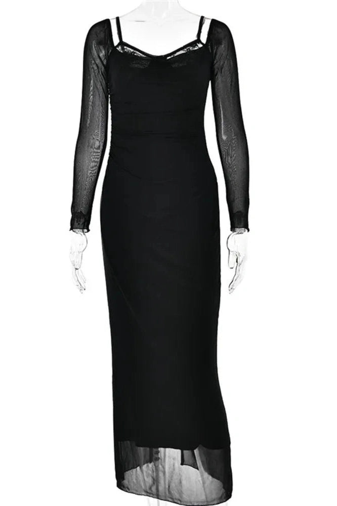 Glorol - Elegant Long Sleeve Strapless Backless Bodycon Maxi Dress