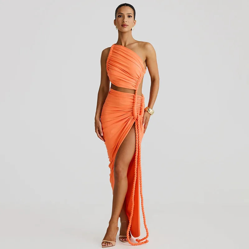 Glorol - One-Shoulder Strap Backless High Split Maxi Dress