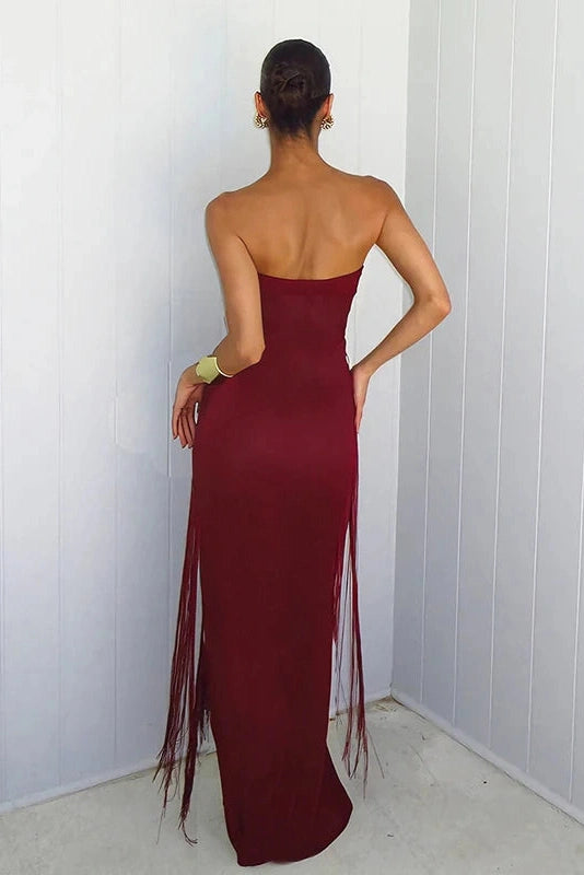 Glorol - Hollow Out Off Shoulder Fit Sleeveless High Waist Maxi Dress