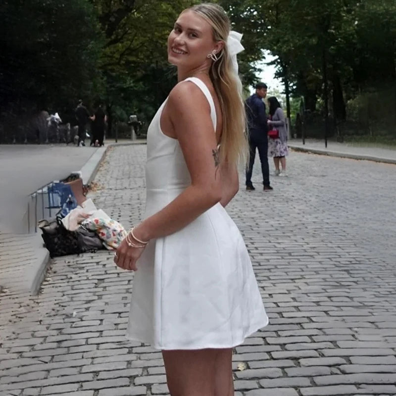 Glorol - Elegant Sleeveless Backless High Waist Mini Dress