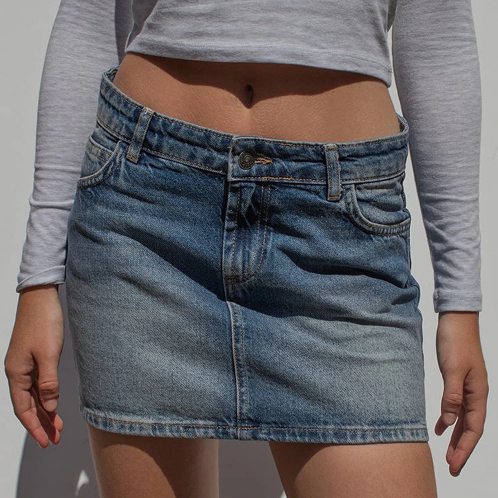 Glorol - Low Waist Camouflage Print Denim Skirt