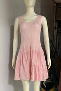 Glorol - Hollow-Out Slim Knitted Sleeveless A-Line High Waist Mini Dress