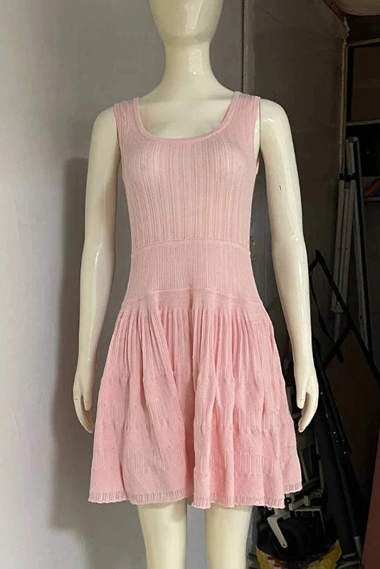 Glorol - Hollow-Out Slim Knitted Sleeveless A-Line High Waist Mini Dress
