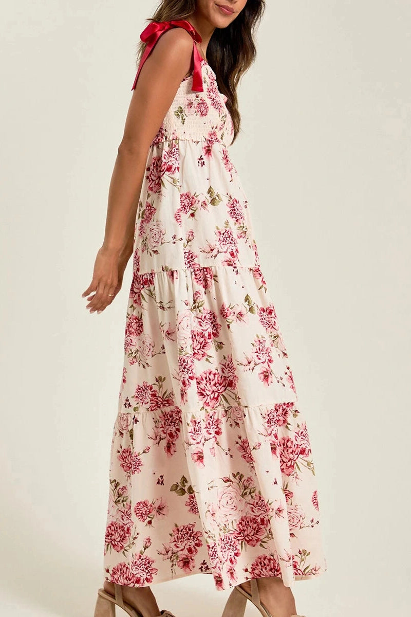 Glorol - Sleeveless Backless Tie-Up Printed Maxi Dress