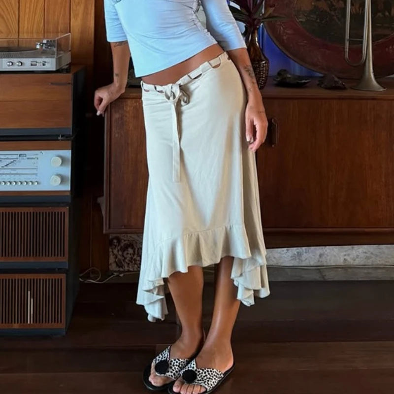Glorol - Elegant Irregular Lace Up Skirt