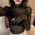 Glorol - Lace Long-Sleeve Mesh Top