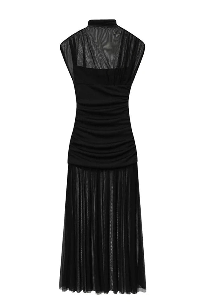 Glorol - Sleeveless See-Through Patchwork Pleated Maxi Dress