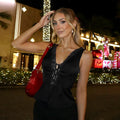 Glorol - Hollow Out Lace Slim V-Neck Strappy Top
