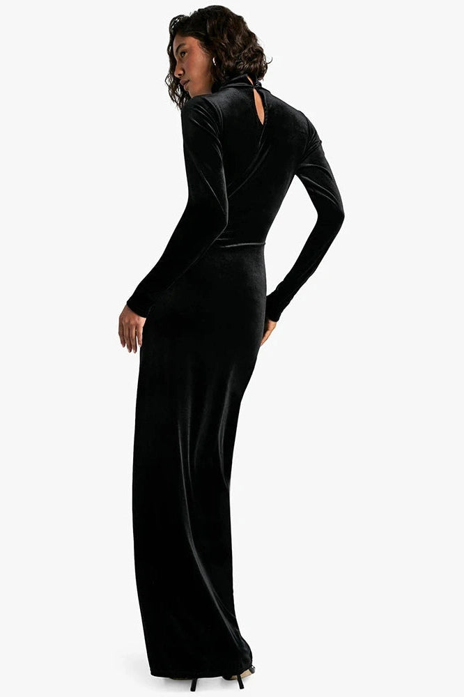 Glorol - Long Sleeve Turtleneck Bodycon Maxi Dress