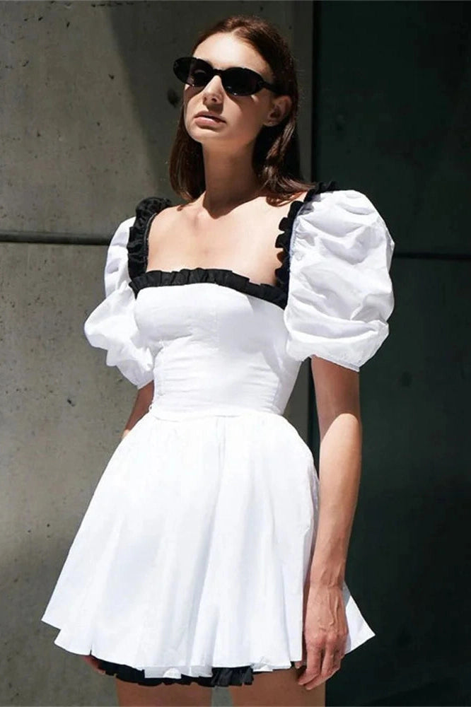 Glorol - Patchwork Short Sleeve Slim Mini Dress