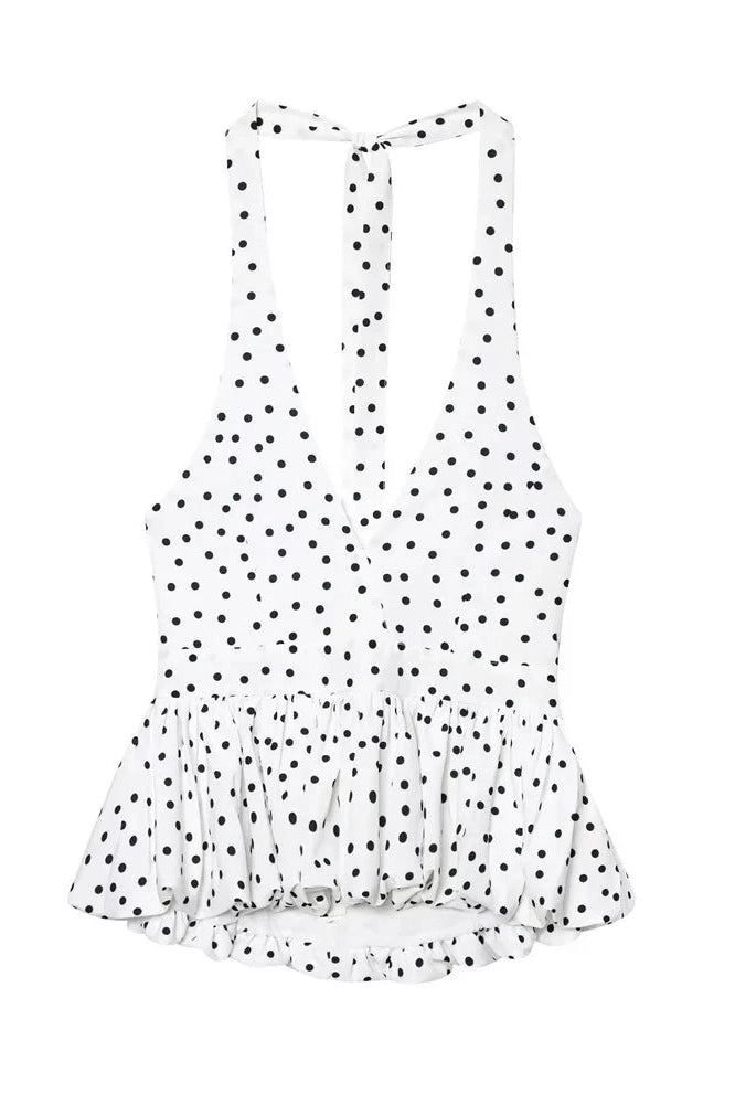 Glorol - Backless Lace-Up V-Neck Top
