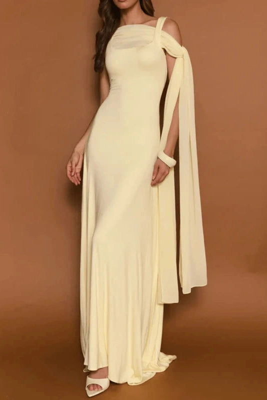 Glorol - Sleeveless Slash Collar High Waist Maxi Dress