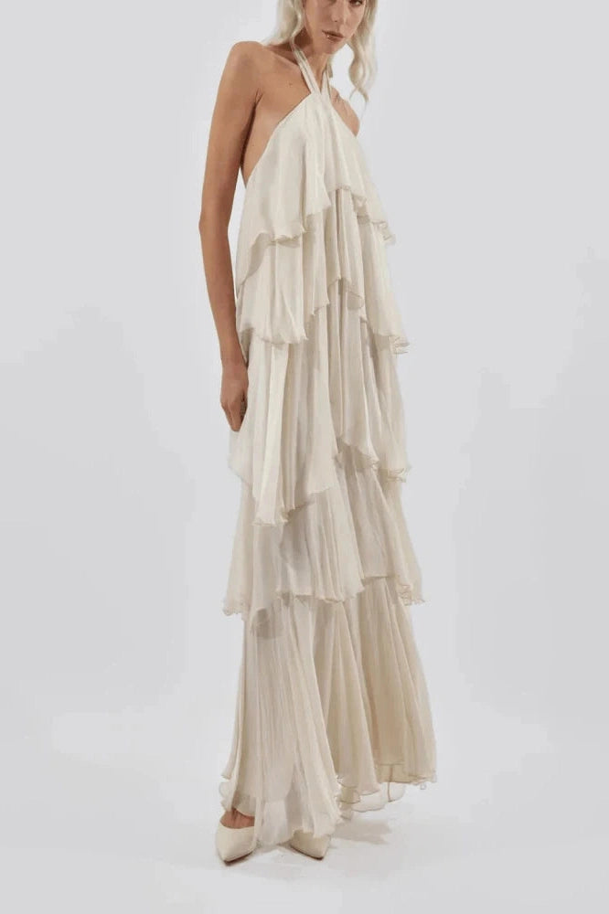 Glorol - Off Shoulder Sleeveless Loose A-Line High Waist Maxi Dress