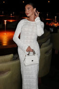 Glorol - Hollow Out Lace Up Backless Knitted Slim Long Sleeve Maxi Dress