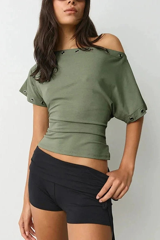 Glorol - Hollow Out One-Shoulder High Waist Top