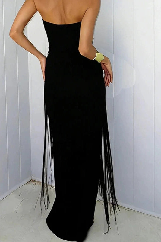 Glorol - Hollow Out Off Shoulder Fit Sleeveless High Waist Maxi Dress