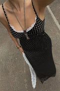 Lace Patchwork Printed Slim V-Neck Backless Maxi Dress