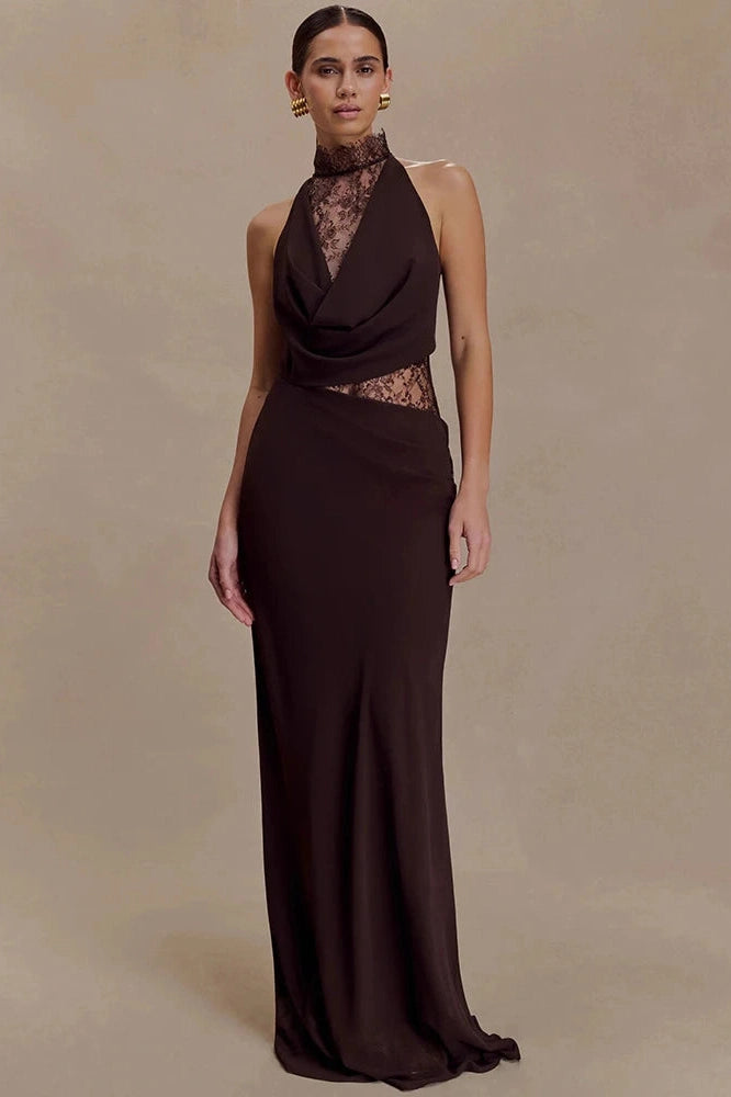 Glorol - Lace Hollow Out Backless Sleeveless High Waist Bodycon Maxi Dress
