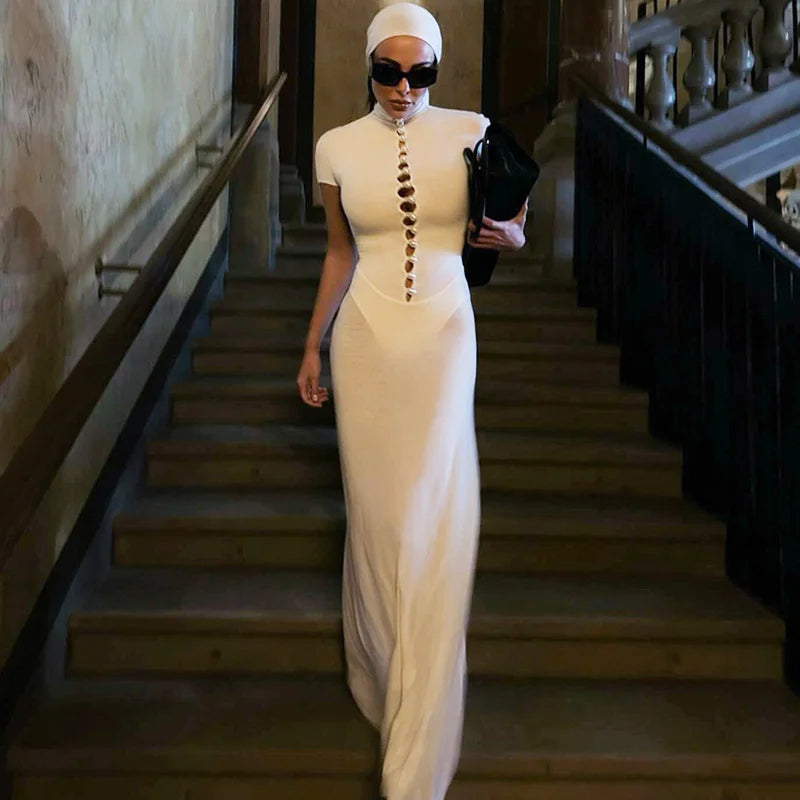 Glorol - Hollow Out See Through Patchwork Maxi Dress
