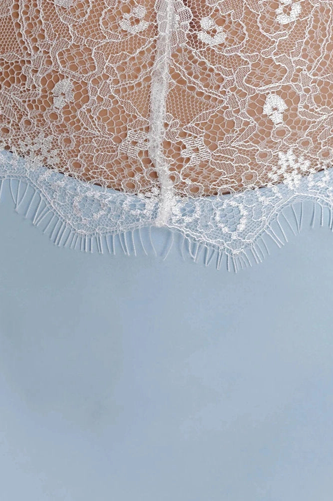 Glorol - Scarf Collar Off-Shoulder Lace Strapless Sleeveless Bodycon Maxi Dress