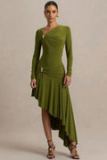 Glorol - Long Sleeve Split Irregular Maxi Dress