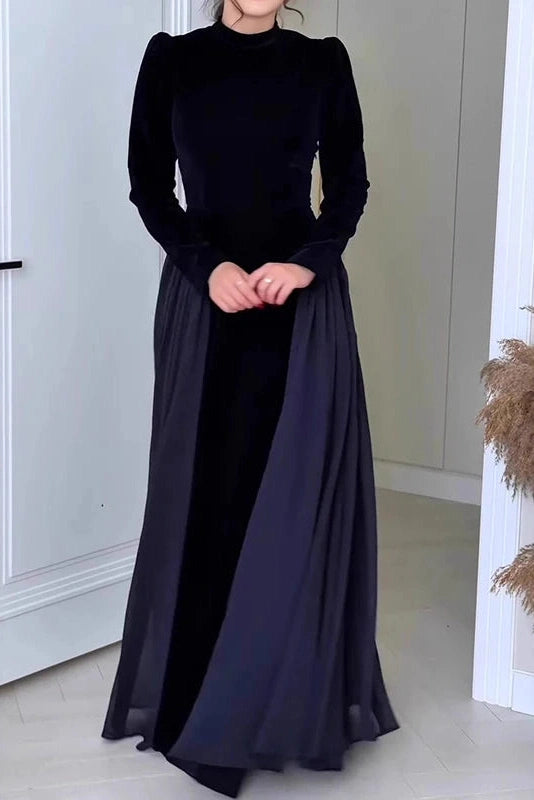Glorol - Elegant Long Sleeve Pleated O-Neck Maxi Dress