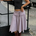 Glorol - Low Rise Plaid Lace Up A-line Skirt