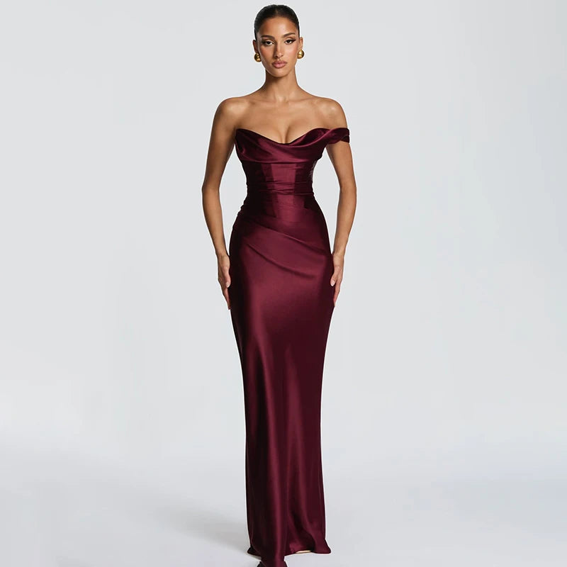 Glorol - One Shoulder Sleeveless Pleated Lace-Up Maxi Dress