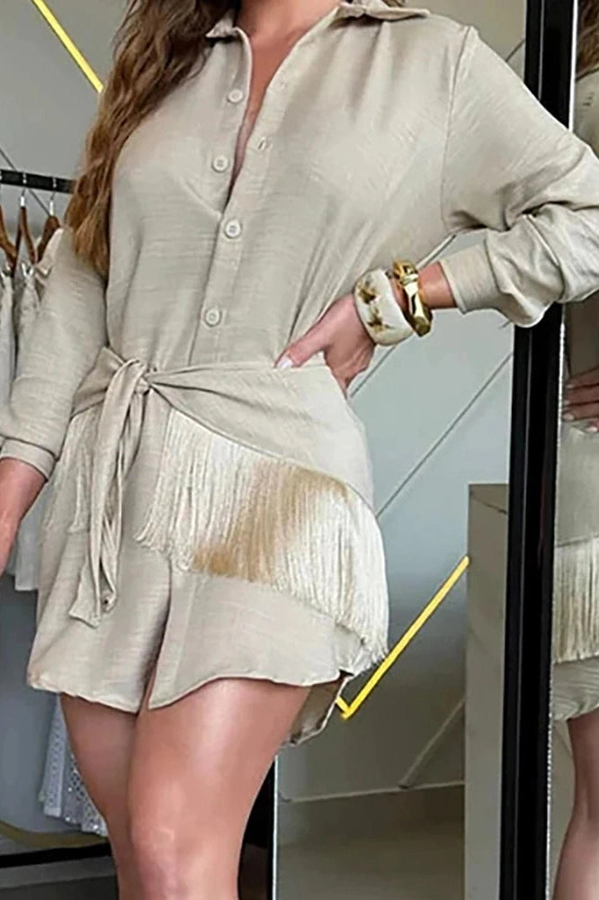 Glorol - Elegant Single Breasted Long Sleeve Mini Dress