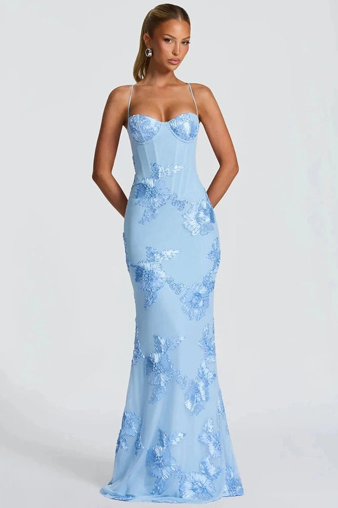 Glorol - Spaghetti Strap Backless Sleeveless Bodycon Maxi Dress