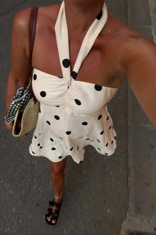 Glorol - Printed Lace-Up Pleated Backless Bodycon Mini Dress