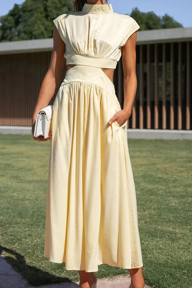 Glorol - Hollow-Out Sleeveless Loose Maxi Dress