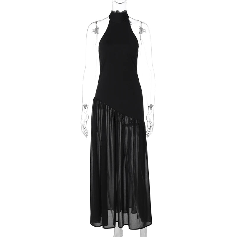 Glorol - Off Shoulder Patchwork Lace-Up Maxi Dress