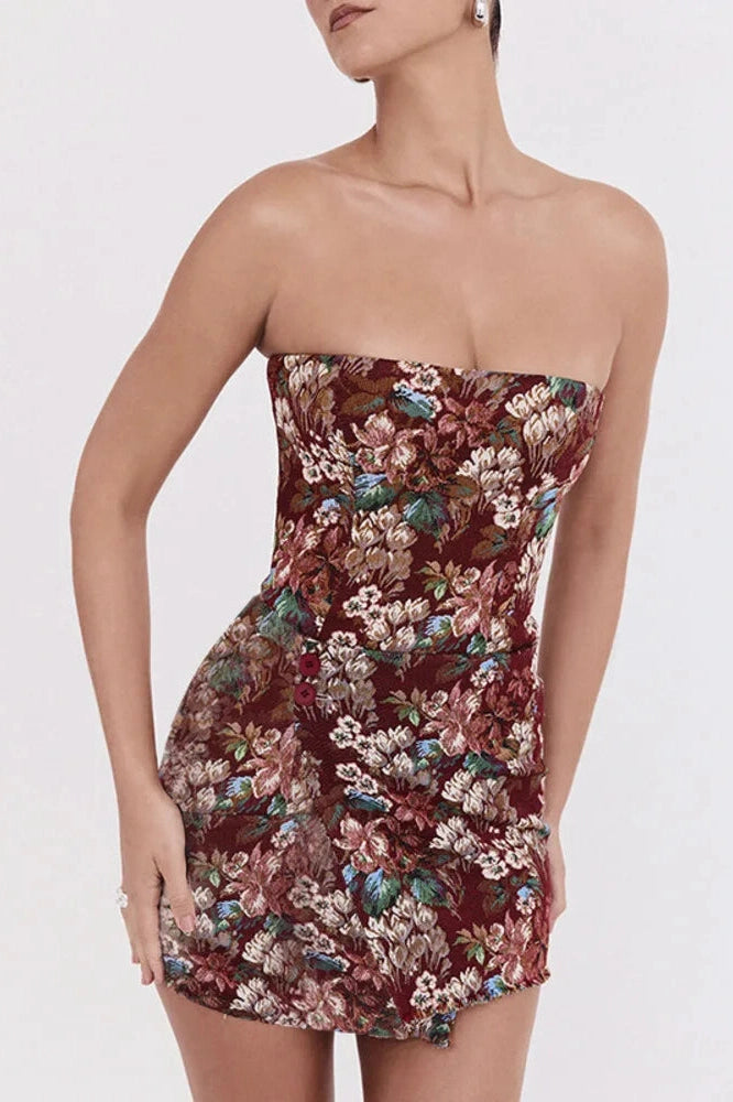 Glorol - Off-shoulder Strapless Backless Print Bodycon Mini Dress