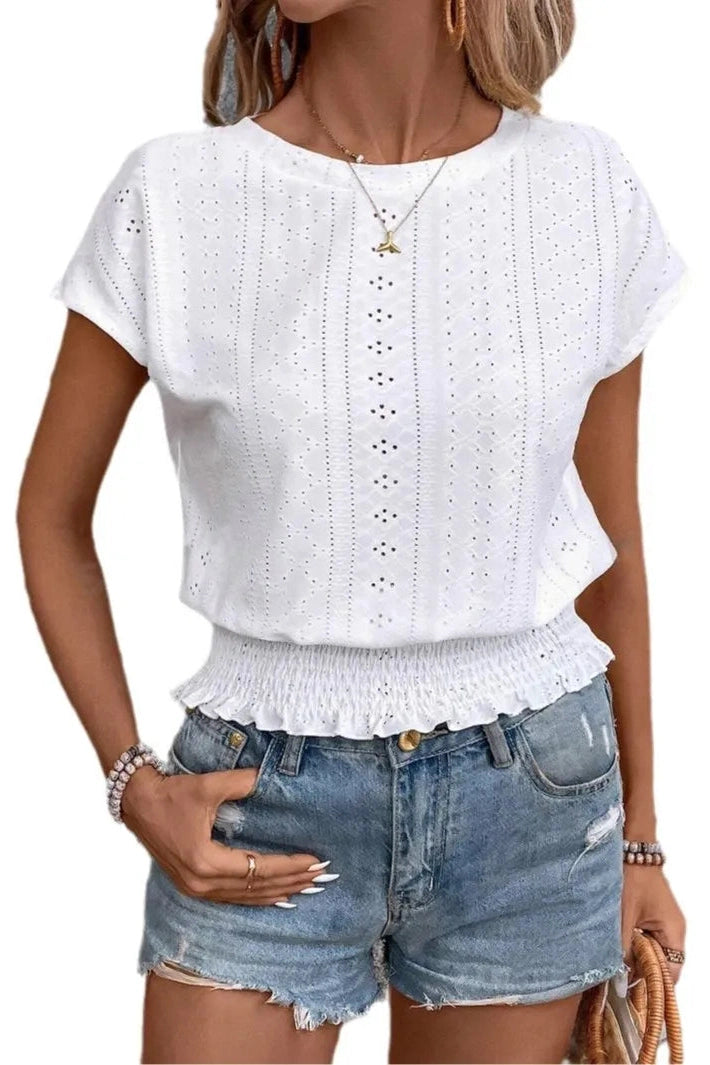 Glorol - Hollow Short-Sleeved O-Neck Top