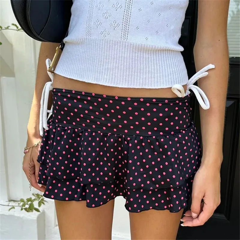 Glorol - Multi-layers Polka Dot Low Rise Skirt