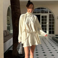 Glorol - Lace-Up Long Sleeves Loose Mini Dress