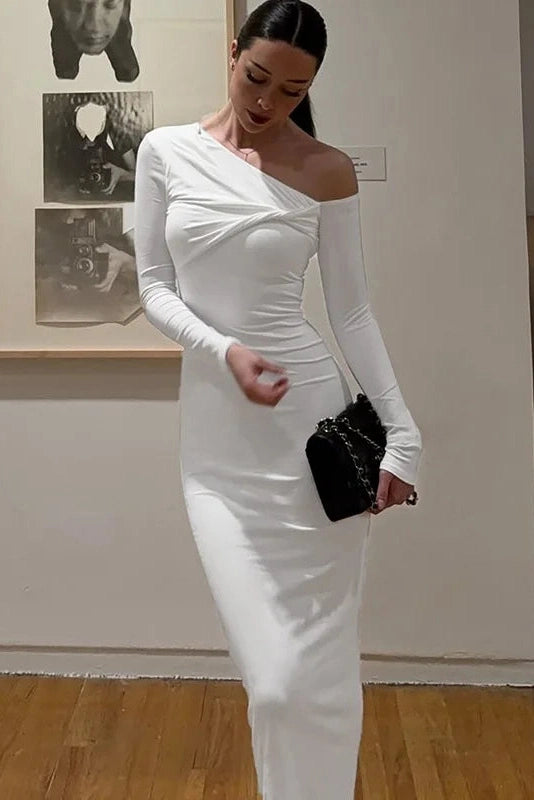 Glorol - Elegant Full Sleeve Slim High Waist Maxi Dress