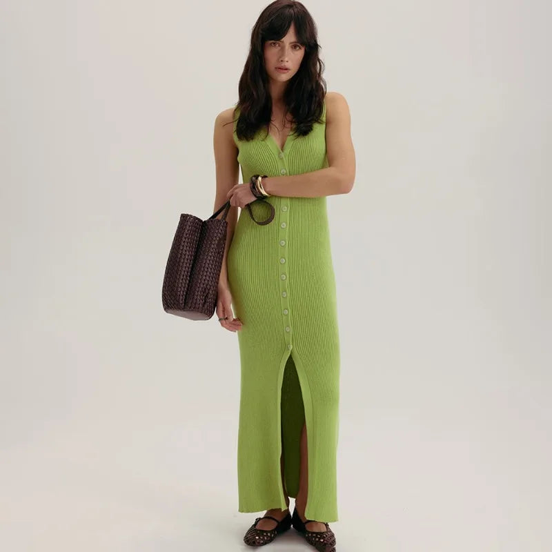 Glorol - Elegant V-Neck Sleeveless Patchwork Maxi Dress