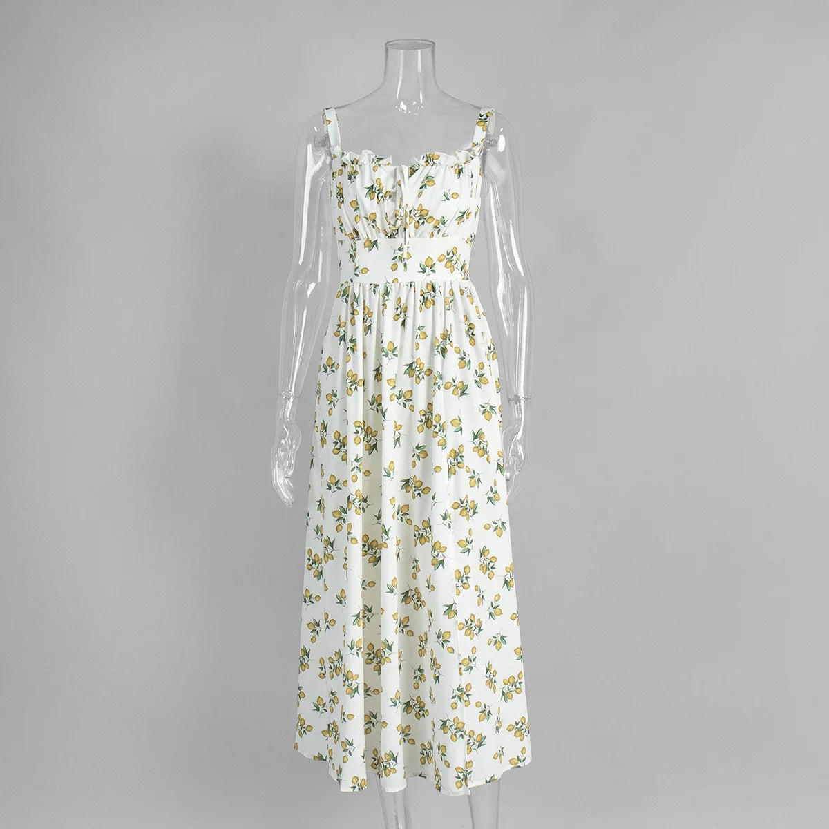 Glorol - Printed Lace Up High Waist Maxi Dress