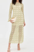 Glorol - O-Neck Loose A-Line See-Through Printed Maxi Dress