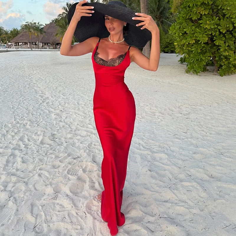 Glorol - Elegant Lace Backless Slim Maxi Dress
