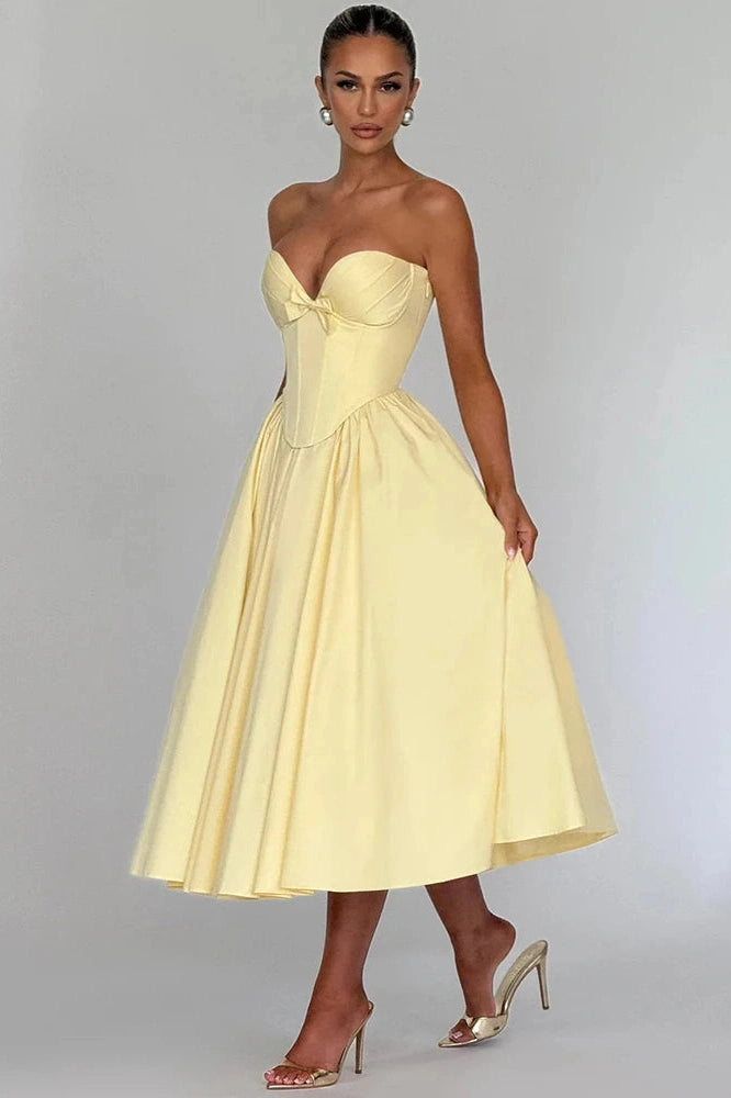 Glorol - Off-Shoulder Strapless Sleeveless Backless High Waist A-line Midi Dress